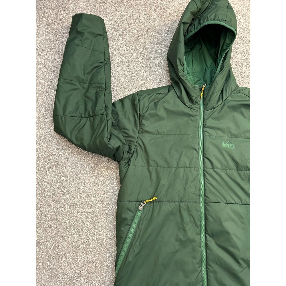 REI Co-op Hooded Puffer Jacket Mens‎ Medium Green Excellent Insulated Hiking - Picture 3 of 15